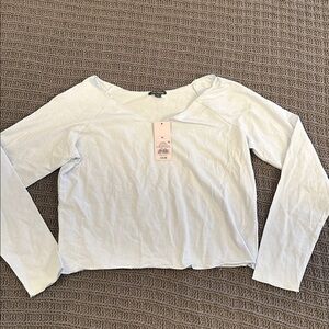 NWT Y2K cropped Wild Fable light blue t shirt long sleeve swoop neck size XL